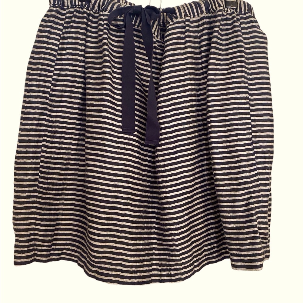 Loft Striped Navy/Gray Linen Mini Skirt Size XL Elastic waist 0616
